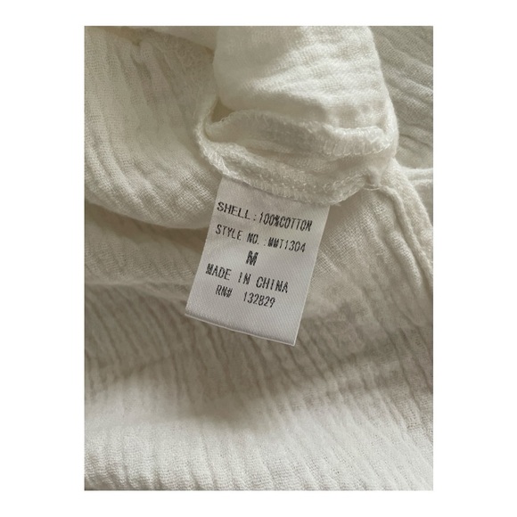 Miou Muse Button Down Crinkle Textured Blouse with Frayed Edges - Picture 6 of 6